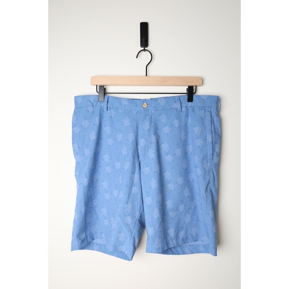 Peter Millar Crown Sport Performance Shorts Mens 35 Blue 9" Palm Leaves AOP Golf